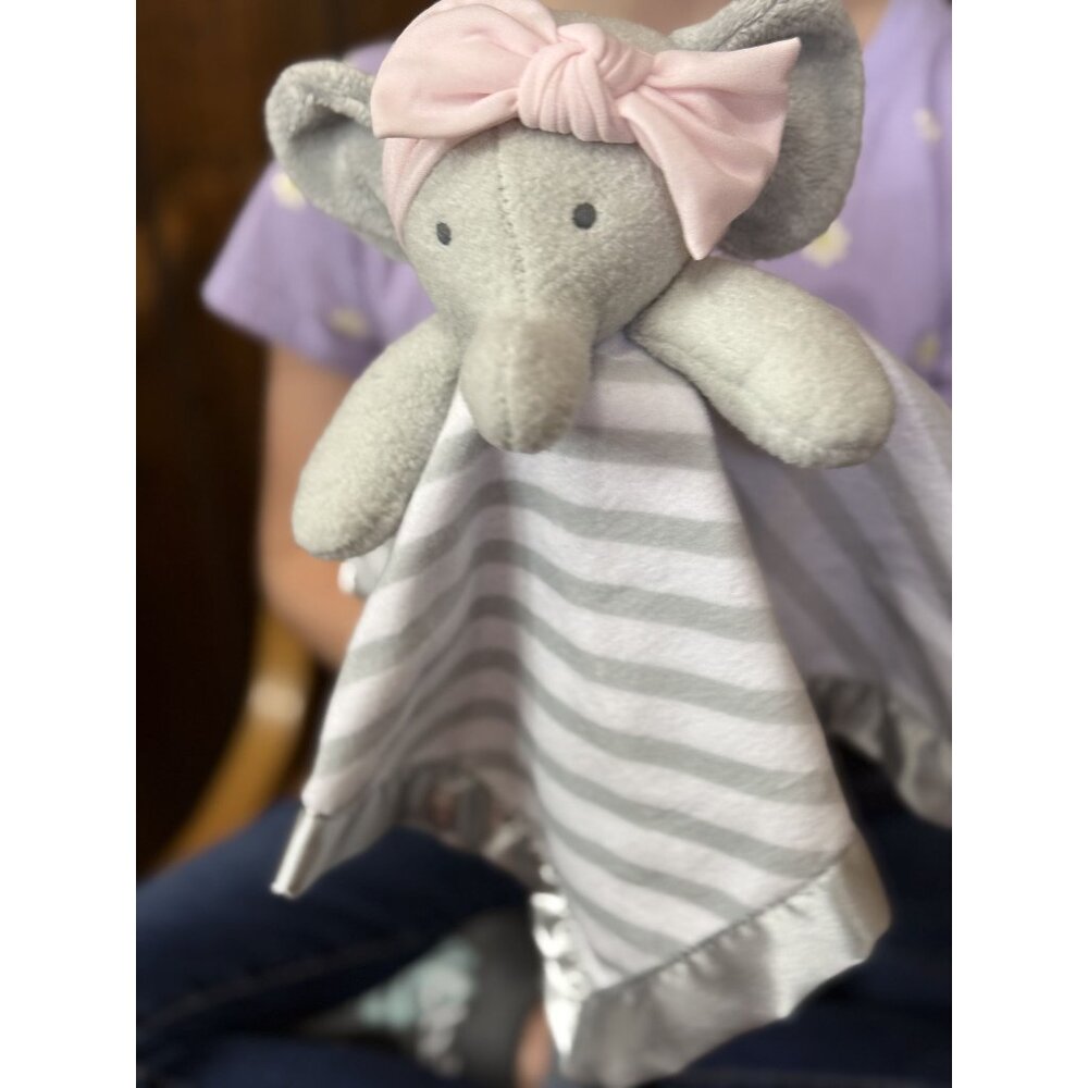 Baby Elephant Security Blanket With Stripes & Pink Bow